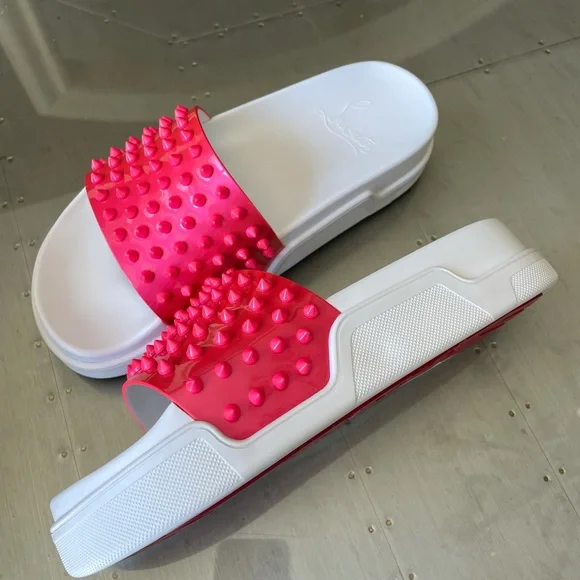 Christian louboutin pool fun donna slides sandals flat floride white sz 40.5 - Picture 4 of 10